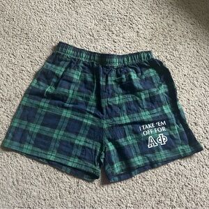 Alpha Phi Sorority Green and Navy Plaid Pajama Lounge Shorts
